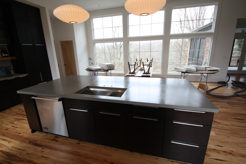 Large kitchen concrete countertop job. All standard grey, polished.